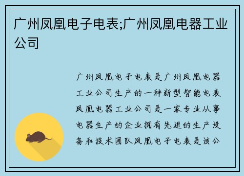 广州凤凰电子电表;广州凤凰电器工业公司